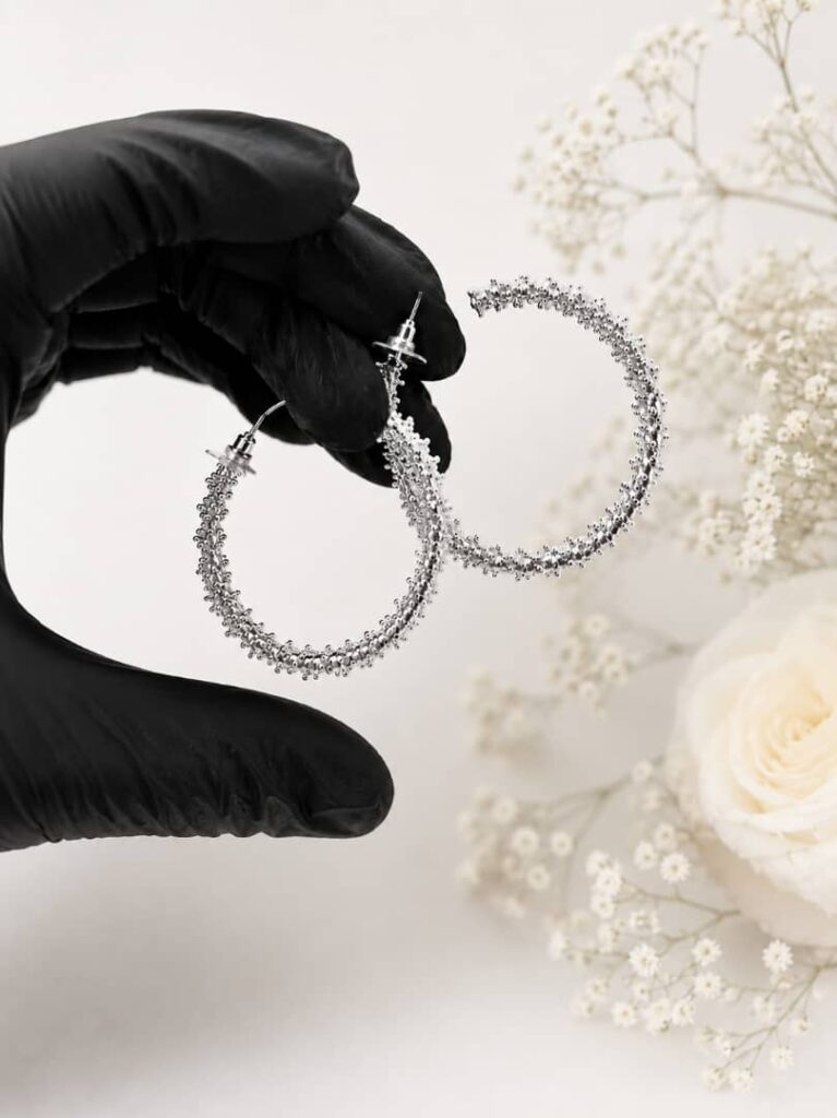 Glitter hoop earrings - silver