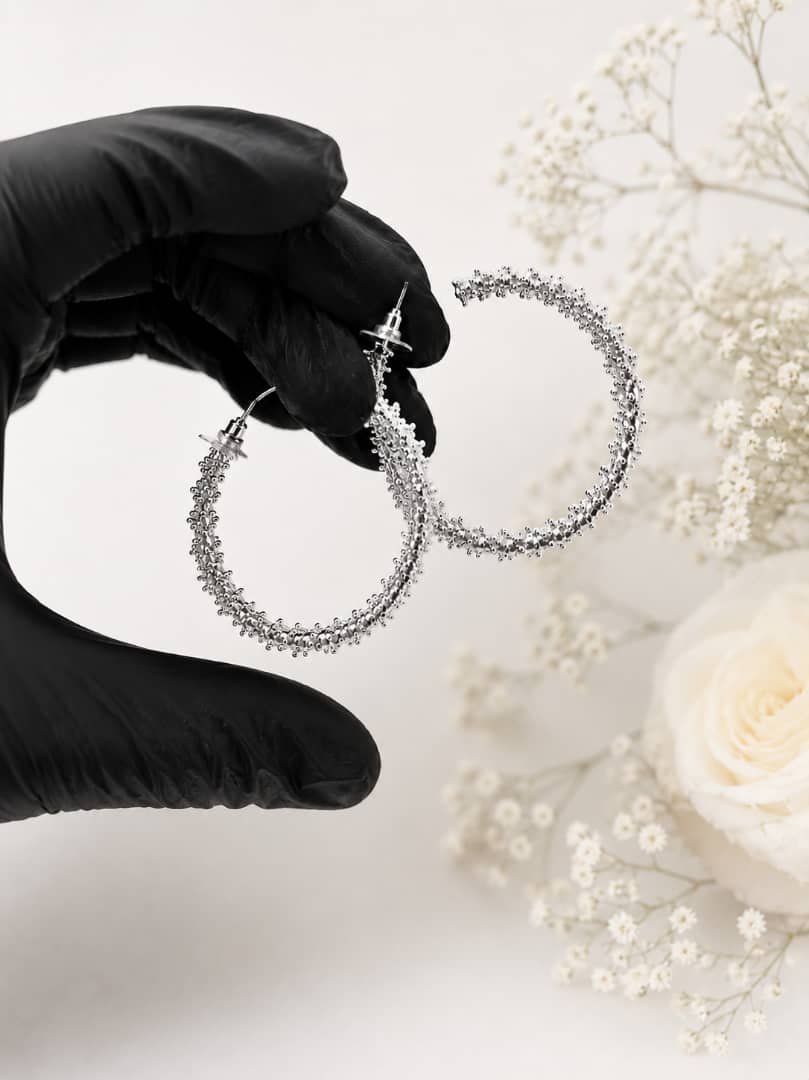 Glitter hoop earrings - silver