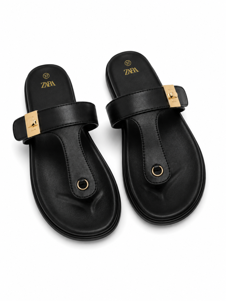 T-strap slippers - black (38 - 39)