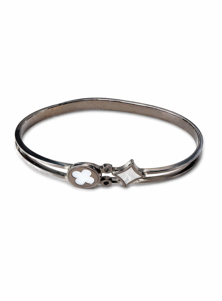 Silver Clover Inlay Bangle