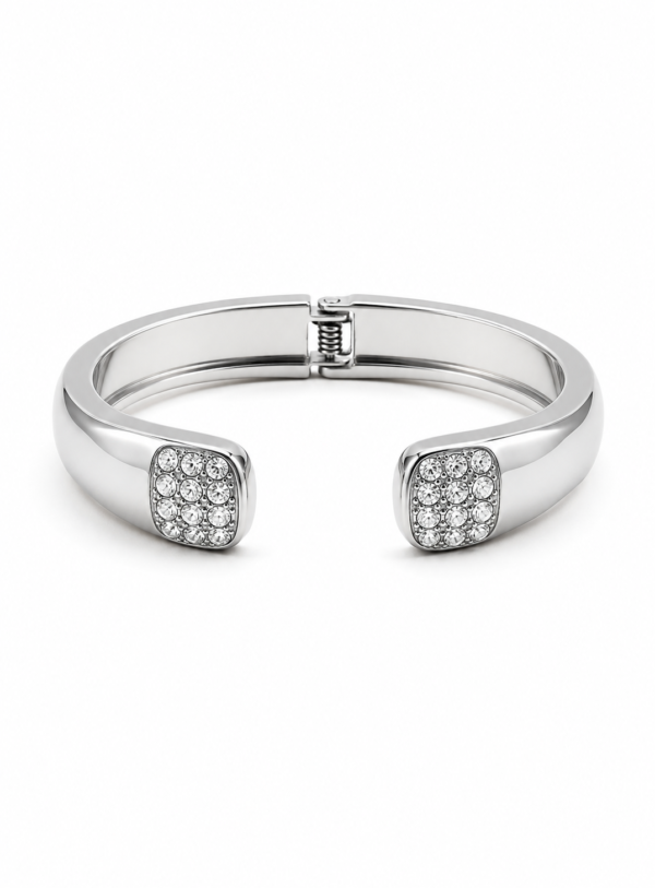 Silver crystal open-cuff bracelet