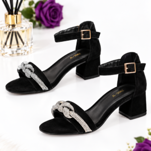 Block-heeled suede sandals - black (38)