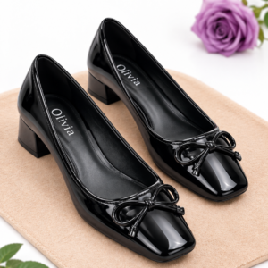 Block-heeled leather cover shoe - (black 38)