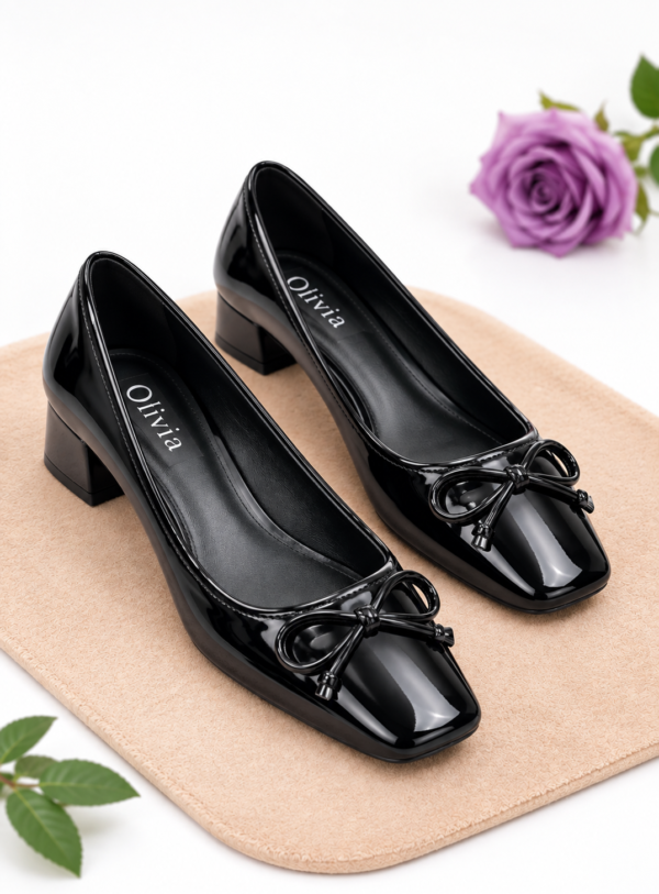 Block-heeled leather cover shoe - (black 38)
