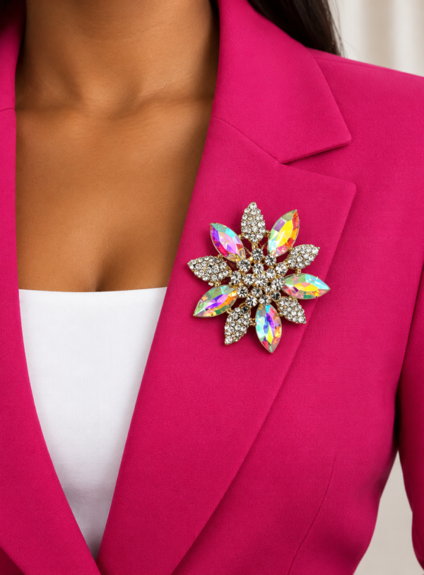 Flower-shaped crystal brooch