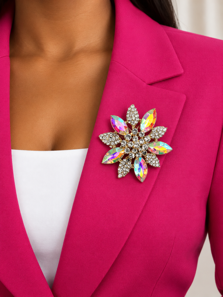 Flower-shaped crystal brooch